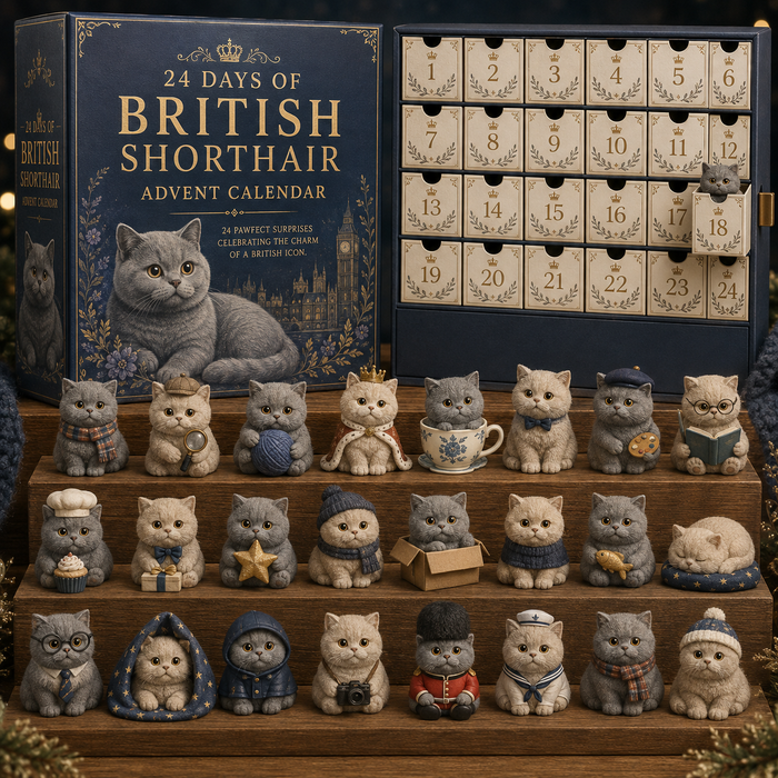 British Shorthair Advent Calendar box with miniature cats
