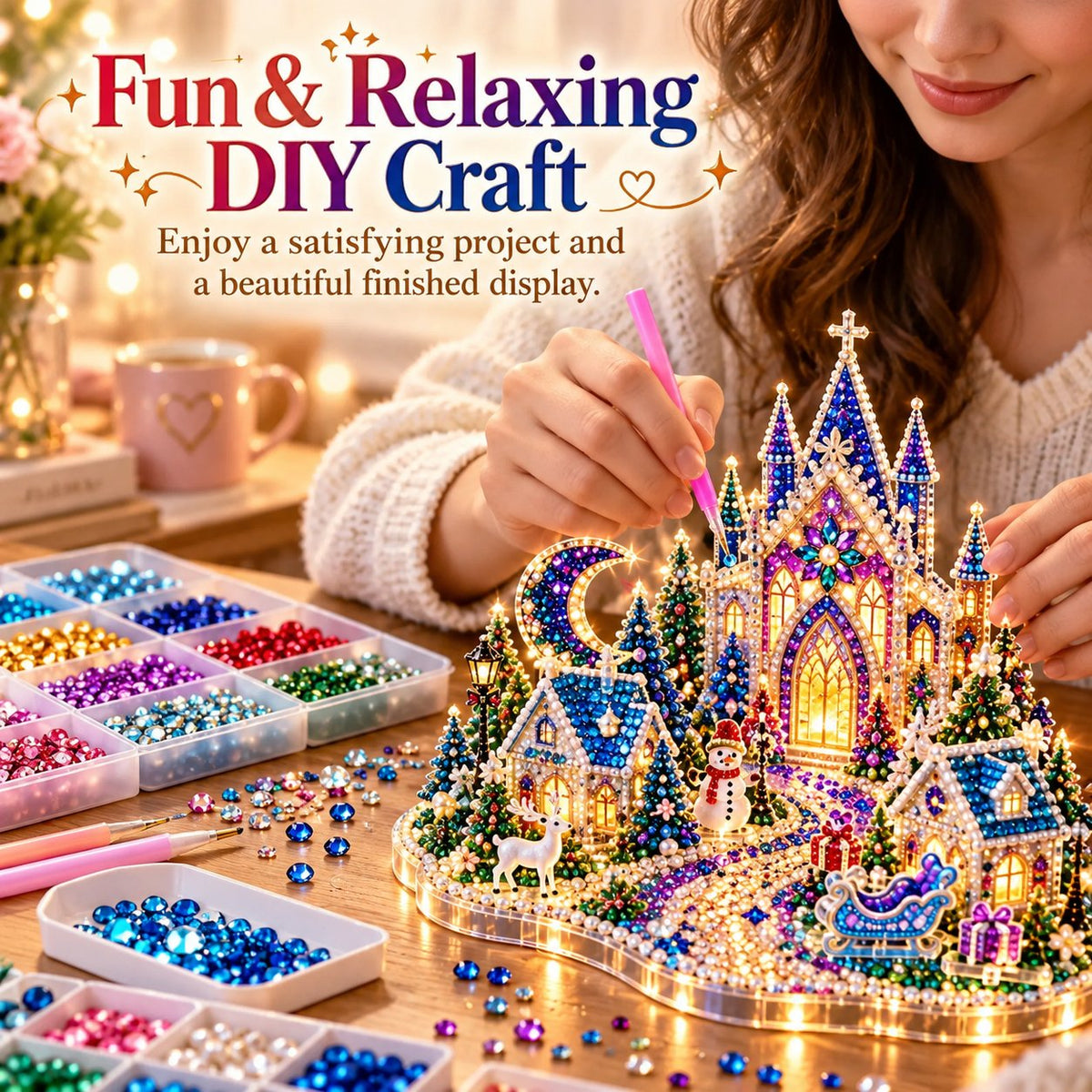 DIY 3D Crystal Art Kit with LED Lighting – Sparkling Miniature Scenes to Create Yourself