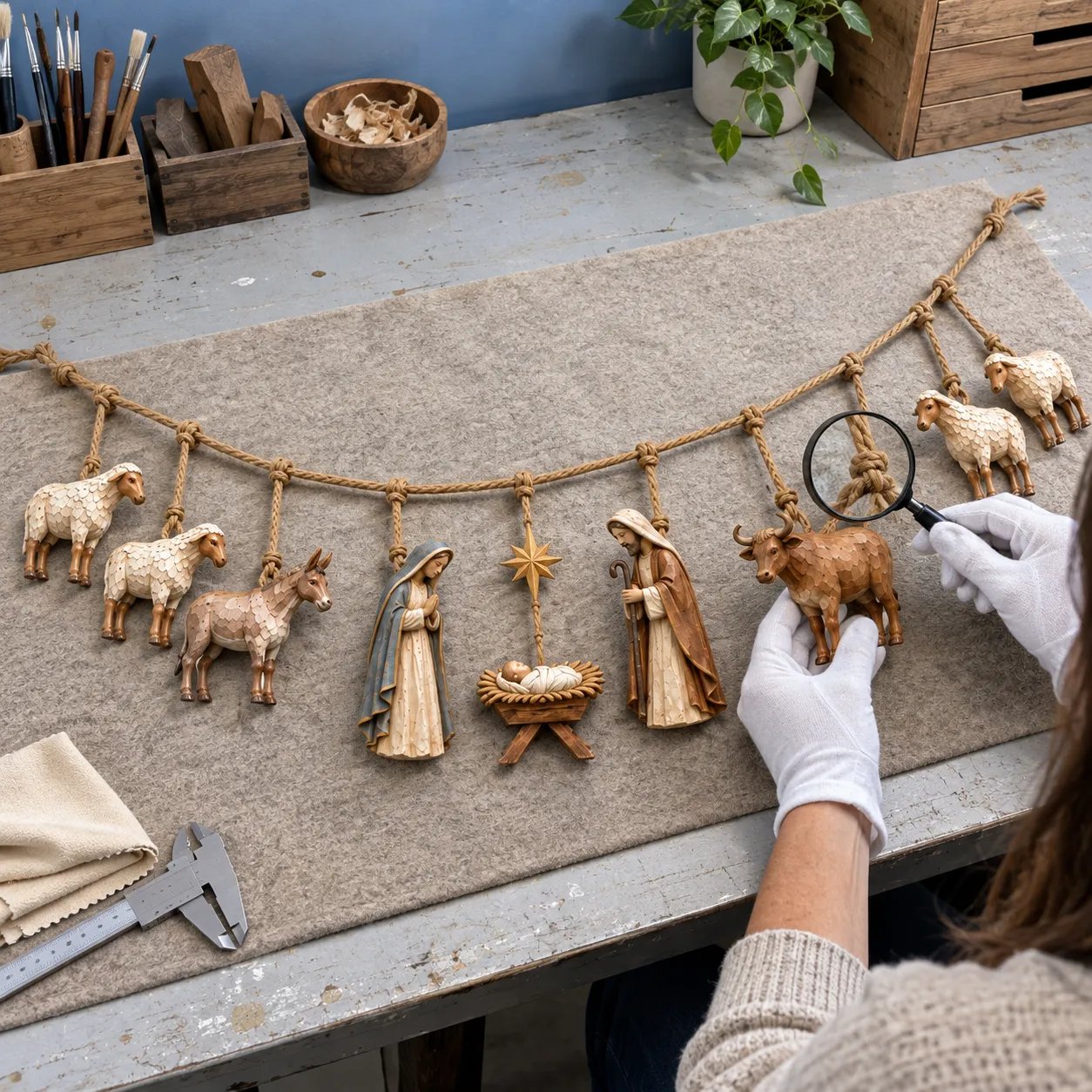 Quality check of Wooden Nativity Garland