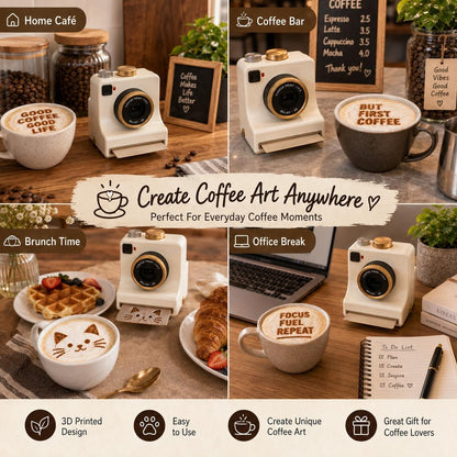 3D Printed Latte Art Camera + 4 Stencil Set