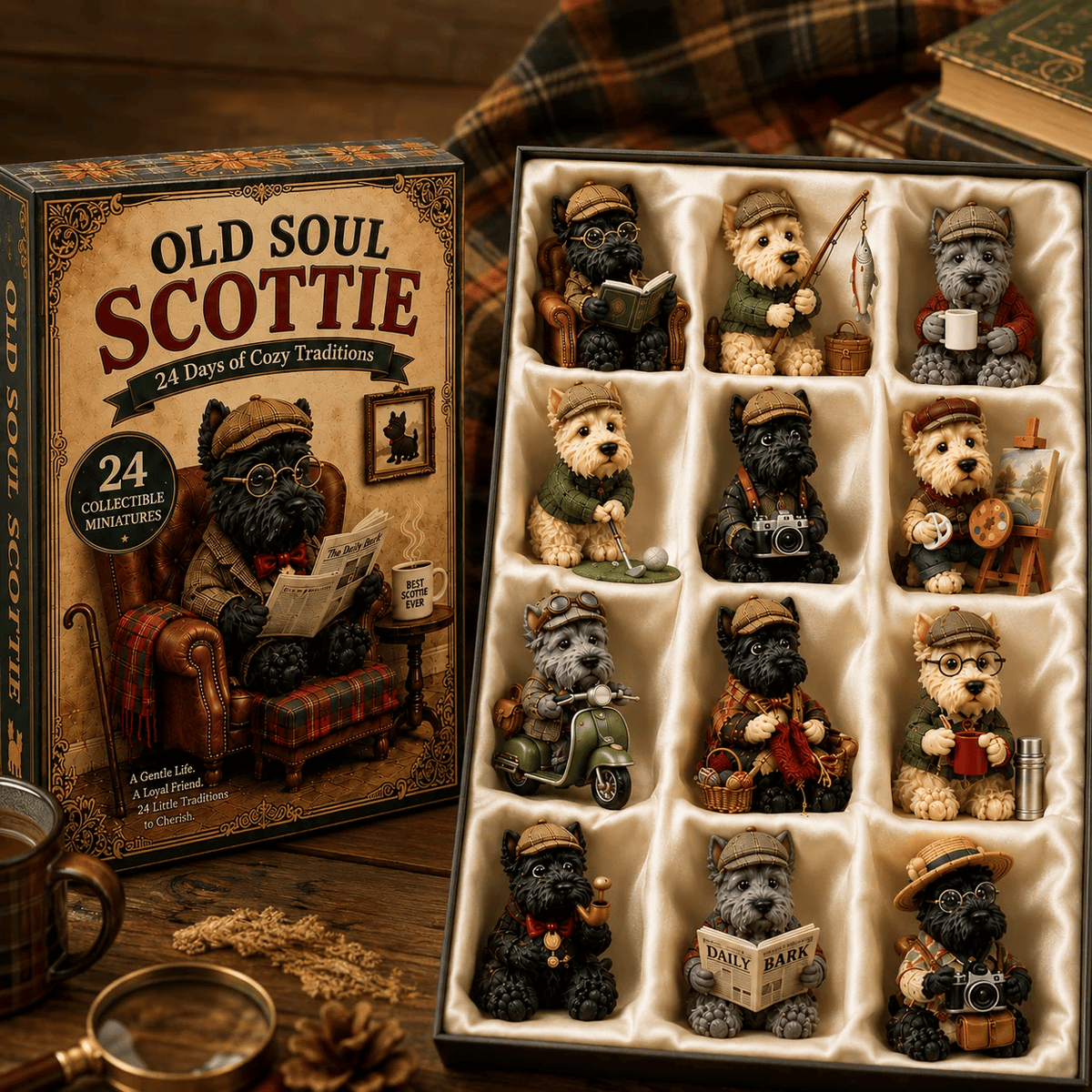 Old Soul Scottie 24-Day Advent Calendar – 24 Adorable Collectible Scottish Terrier Miniatures, Cozy Christmas Countdown Gift for Scottie Lovers & Dog Owners