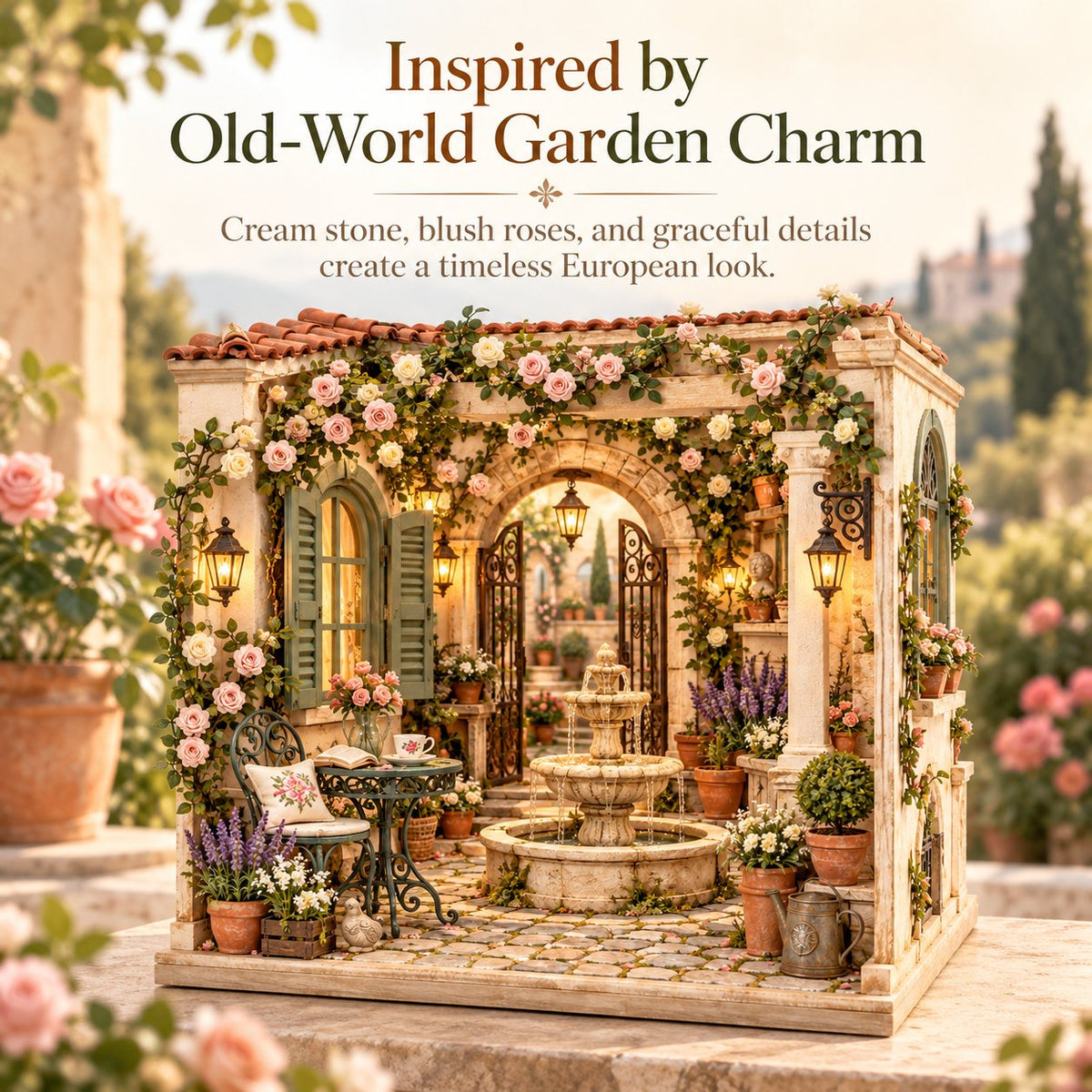 ✨ Build Your Own Secret European Garden 🌸 DIY Miniature Courtyard Kit with Warm Glow Lights