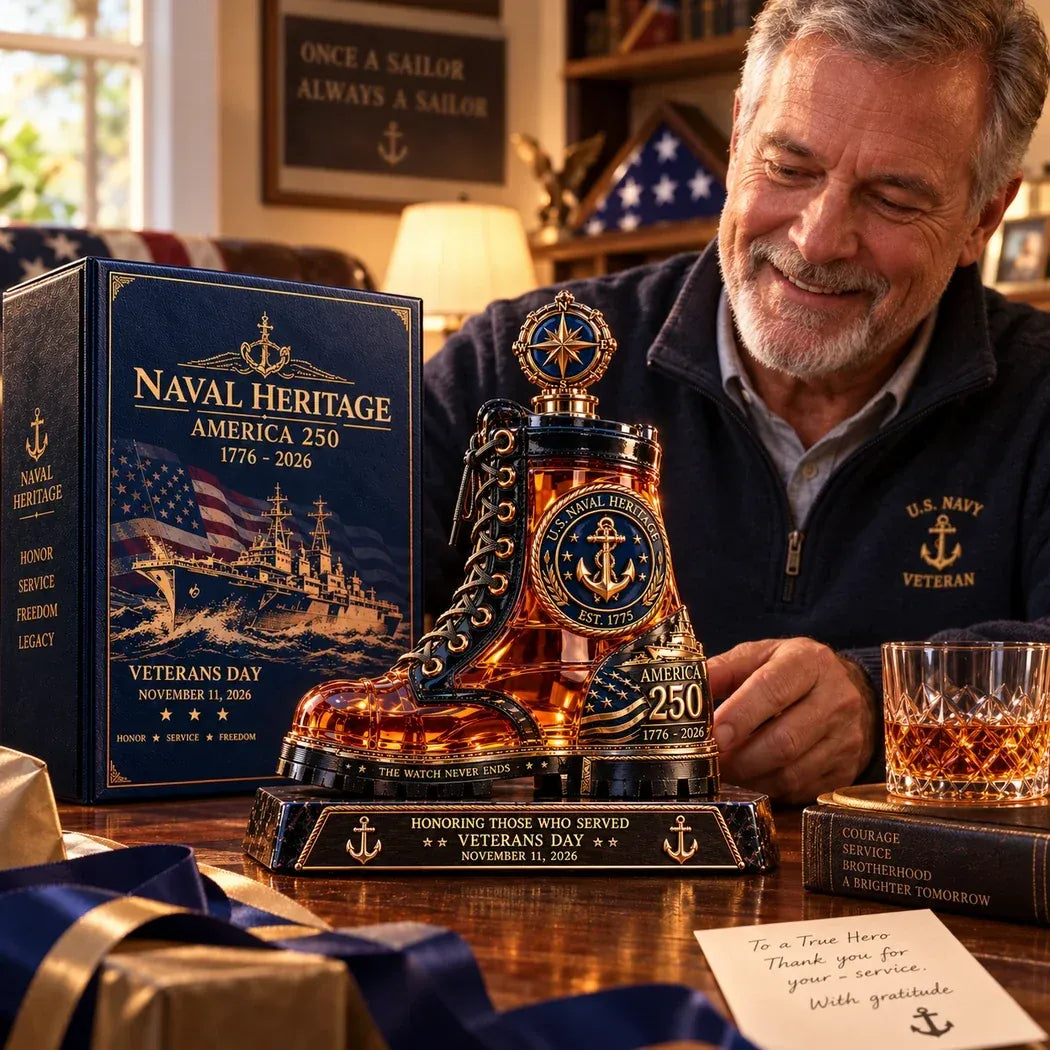⚓ Naval Heritage America 250 Combat Boot Decanter – 2026 Veterans Tribute Collector's Edition