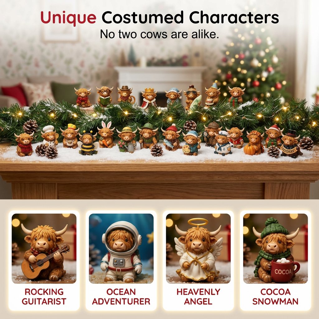 🐮 24-Day Highland Cow Advent Calendar – 24 Surprise Acrylic Ornaments
