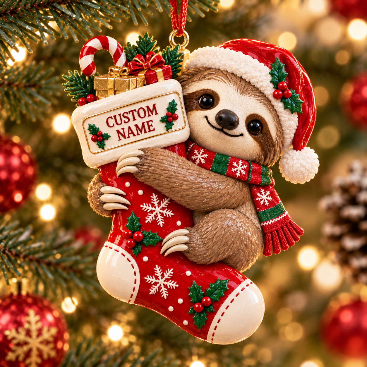 Personalized Sloth Christmas stocking ornament