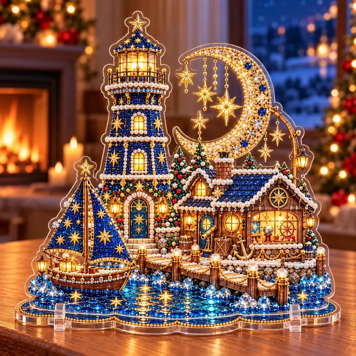 ✨ Christmas Lighthouse Pearl Diamond Painting Kit – DIY Holiday Decor