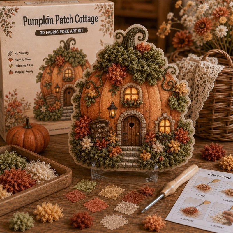 🏡🧵 3D Fabric Poke Art Cottage Kit – Create Your Own Cozy Cottage Decor ✨