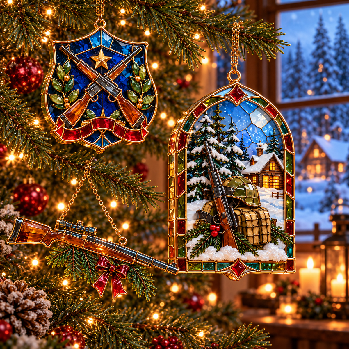 ✨ 2026 Military Christmas Ornaments – Set of 6 |  Vintage Stained Glass Tactical Vest, Military Helmet, Rifle & Soldier Gear Hanging Decorations | Christmas Tree Ornaments & Unique Gifts for Veterans & Military Families