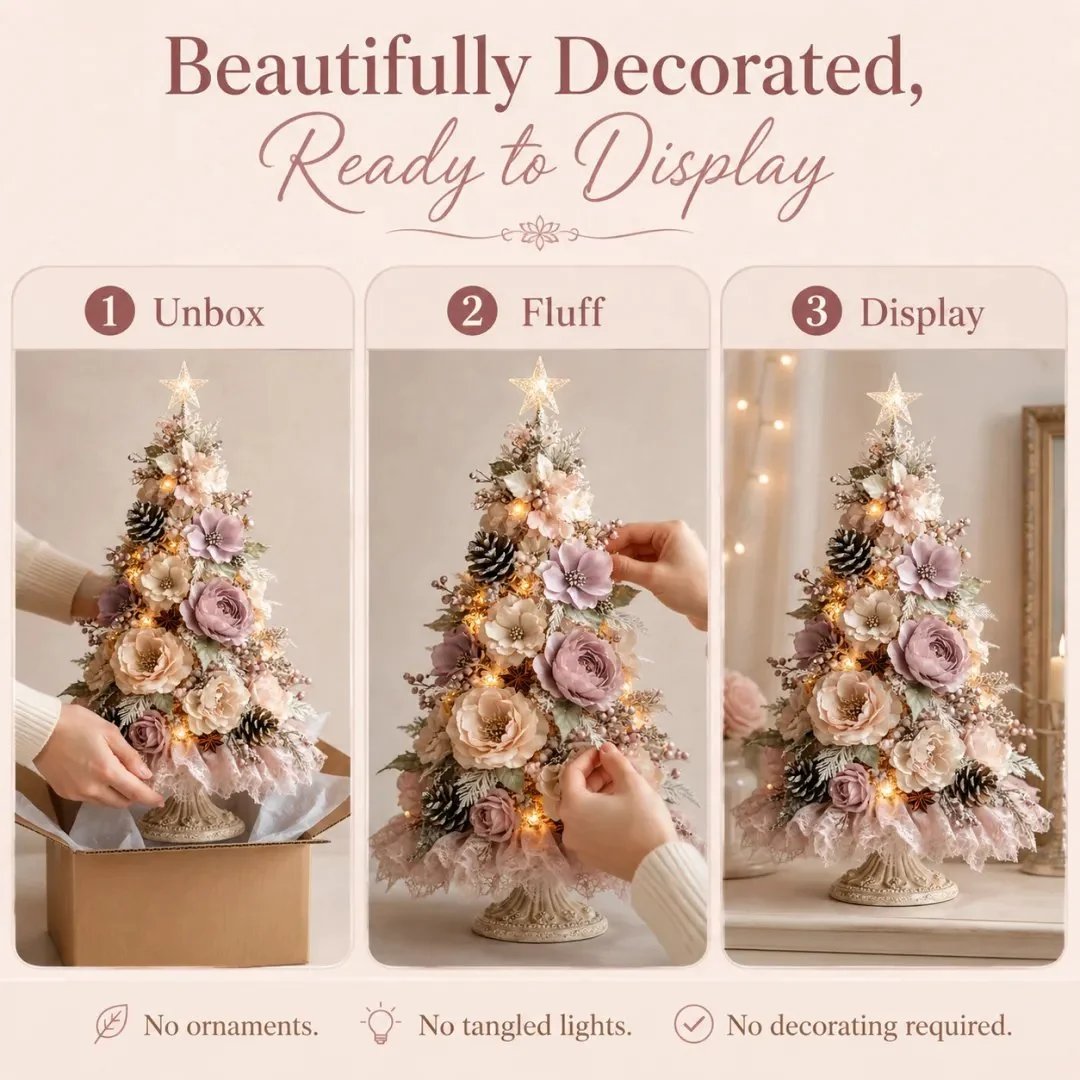 Blush Bloom Pre-Lit Floral Christmas Tree showcase