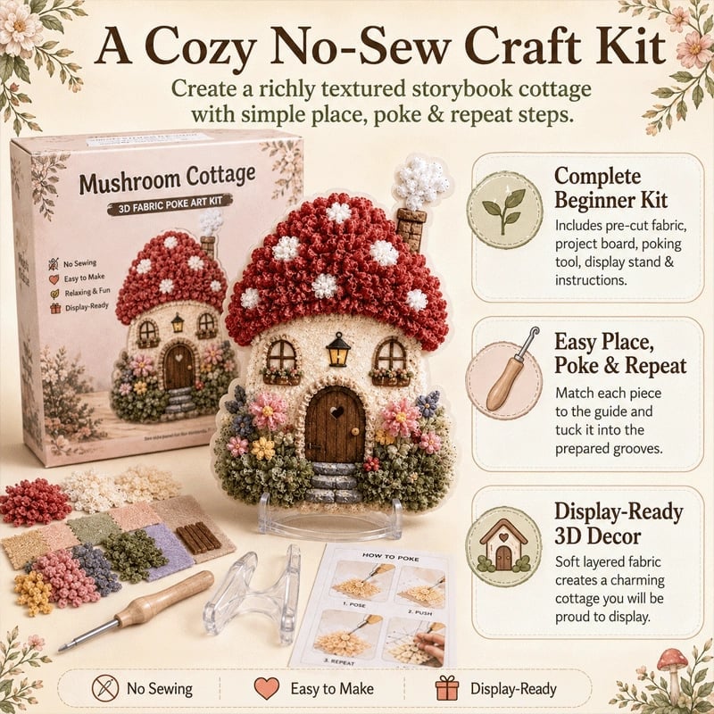 🏡🧵 3D Fabric Poke Art Cottage Kit – Create Your Own Cozy Cottage Decor ✨