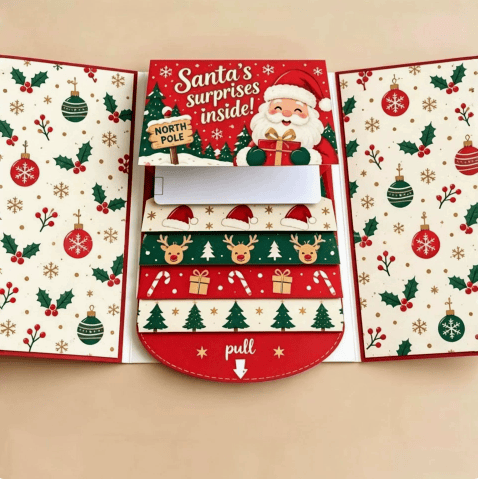 🎄 50% OFF – 4PCS Waterfall Christmas Gift Card Booklet | Fun Pull-Out Surprise 🎁✨