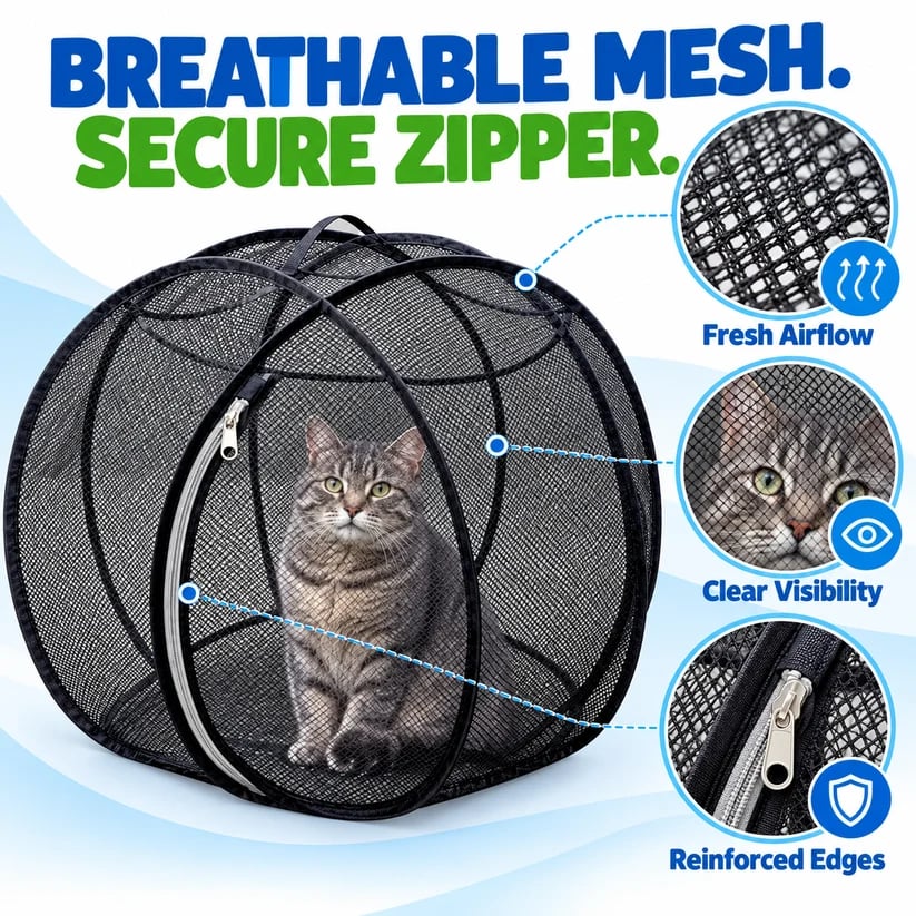 🐱 RollyCat 360° Mesh Cat Playpen – Spacious, Breathable & Secure Outdoor Play Space for Cats