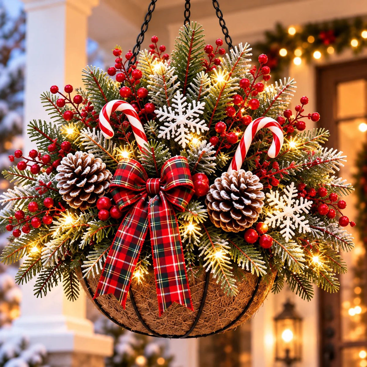 🎄 Last Day: 33% OFF – Pre-Lit Christmas Hanging Basket | Warm LED Lights & Weather-Resistant Holiday Decor ✨