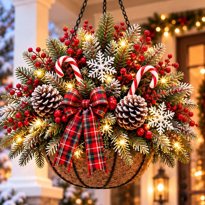 🎄 Last Day: 33% OFF – Pre-Lit Christmas Hanging Basket | Warm LED Lights & Weather-Resistant Holiday Decor ✨