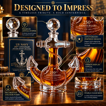 ⚓🇺🇸 U.S. Navy 250th Anniversary Anchor Whiskey Decanter 🥃