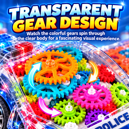 🚓 Light-Up Transparent Gear Police Car – Interactive Moving Gear Toy