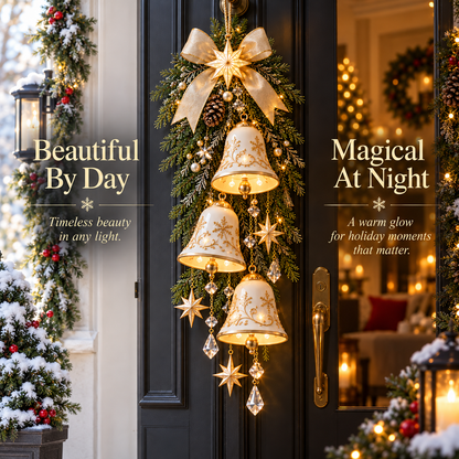 🔔✨Last Day 20% OFF✨Golden Bell Blessing Cascade – Lighted Christmas Door Décor