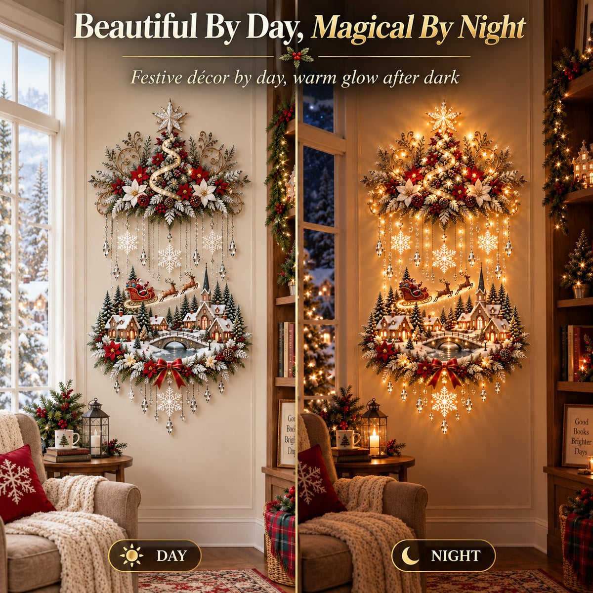 🎄✨ Lighted Christmas Tree & Village Wall Hanging – Glowing Winter Wonderland Decor ❤️