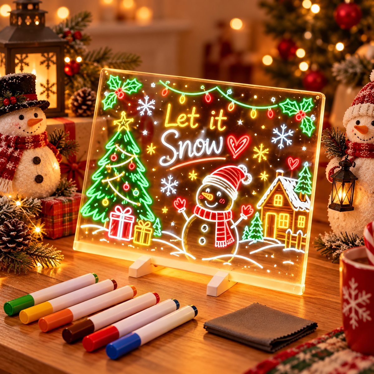 🎨 Reusable Acrylic LED Writing & Drawing Board – 7 Color Pens Included
