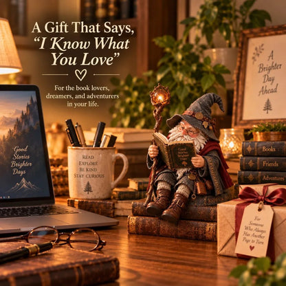 🔥LAST DAY 50% OFF🧙‍♂️📖 Reading Wizard Gnome Figurine – Enchanting Bookshelf & Garden Decor ✨