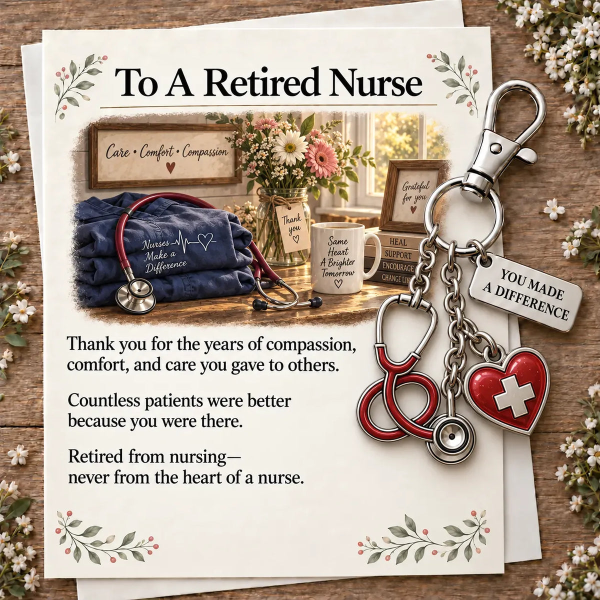 ✨ You Make a Difference Retirement Gift Set – Career Keychain & Matching Card