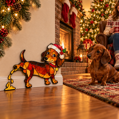 🐕🎄 Funny Peeing Dachshund Christmas Decoration – Cheeky Stained-Glass-Style Holiday Decor