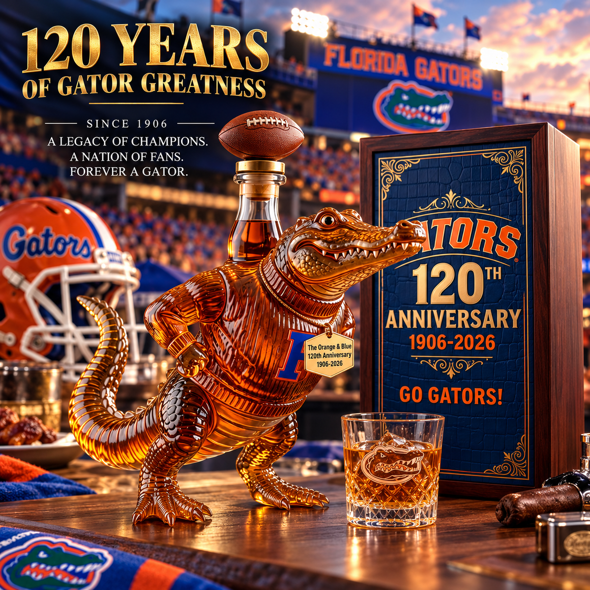 Gators 120th Anniversary Whiskey Bottle