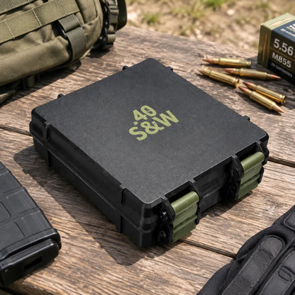 🎯 100-Round Ammo Storage Box | Waterproof Hard Shell • Caliber-Specific Slots • Dual Latches