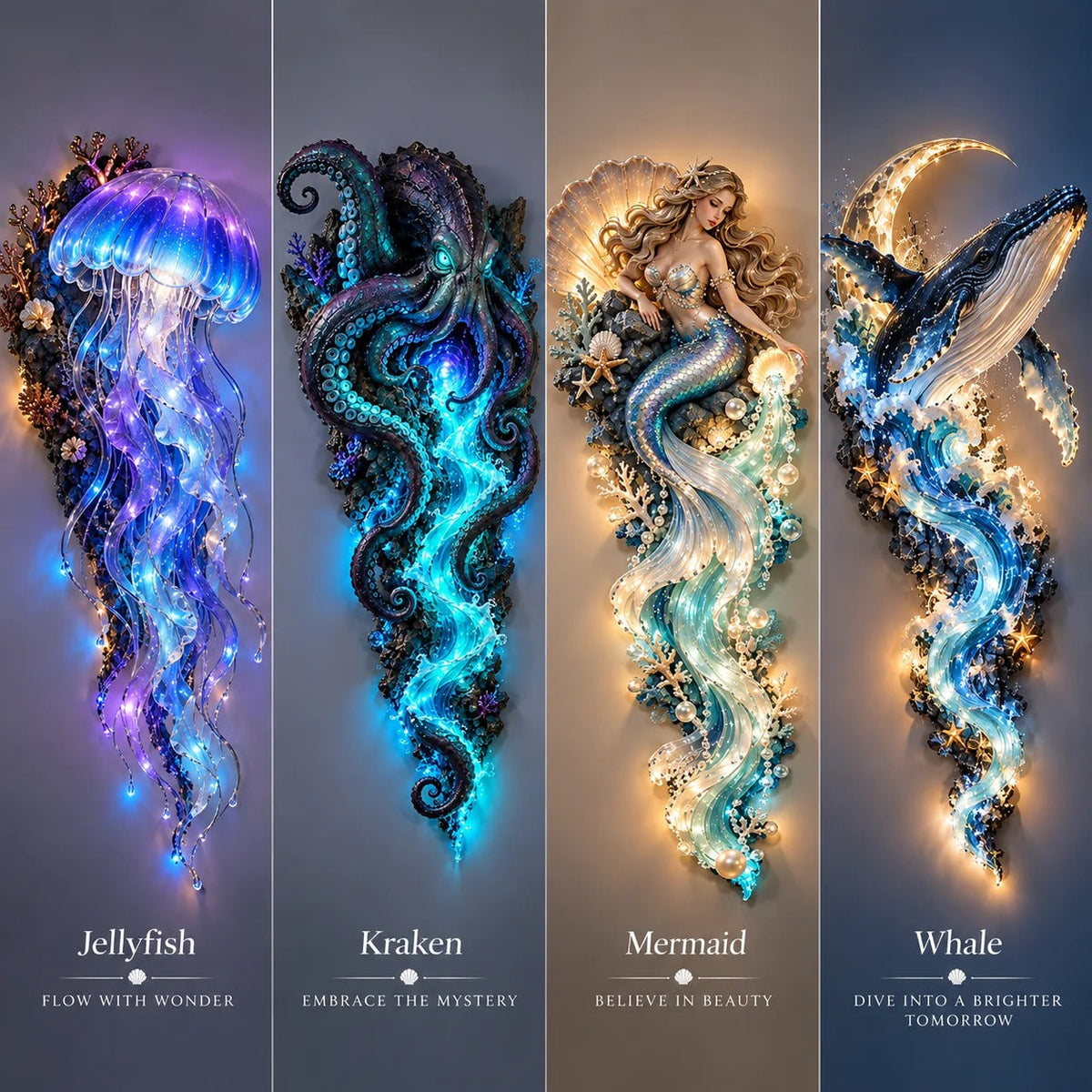 🌊✨ Enchanted Ocean Legends – Illuminated Ocean Wall Art Collection
