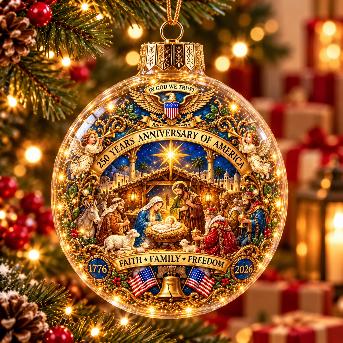 America 250th Anniversary Christian Nativity ornament