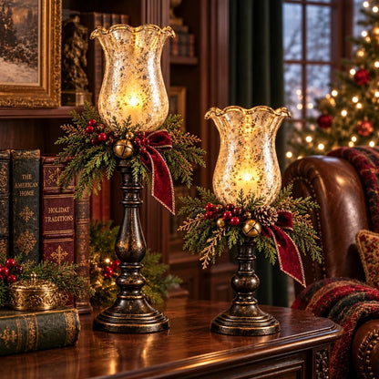 🎄🕯️🍒Vintage Mercury Glass Christmas Candle Lamp🌙