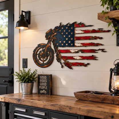 🏍️ Last Day 49% OFF✨Patriotic Motorcycle American Flag Metal Wall Art