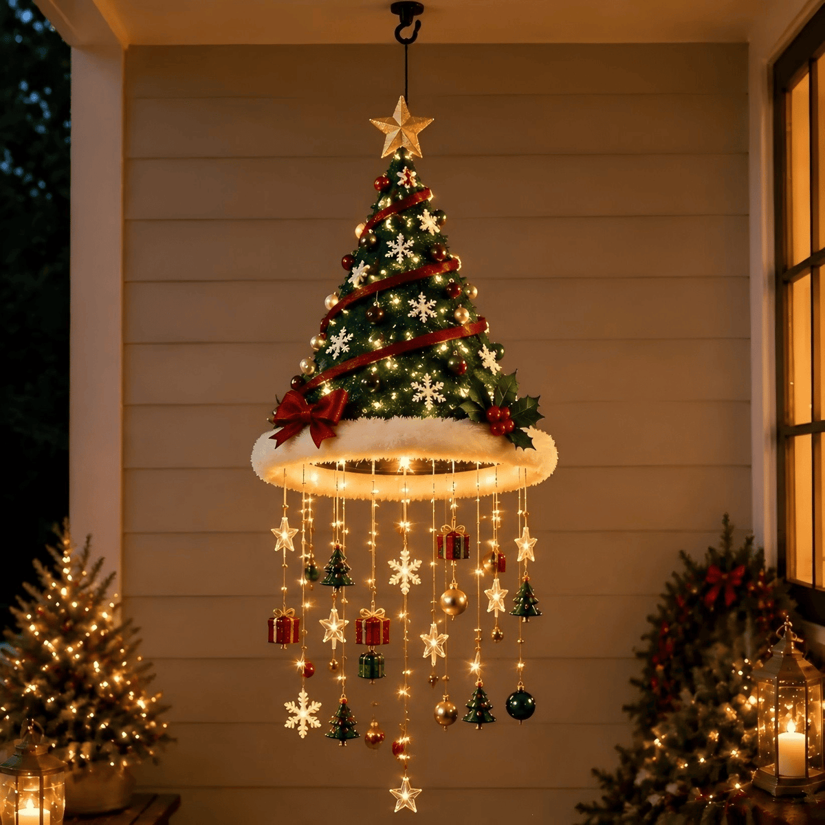 🎄 Hanging Santa Hat LED Tree Lights – Cascading Christmas Glow for Festive Holiday Decor 🎅