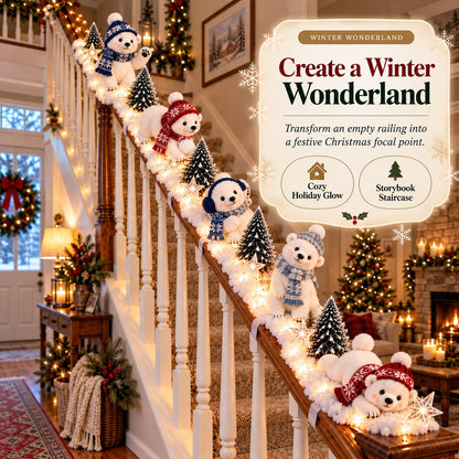 🐻‍❄️ Polar Bear Snowy Staircase Lighted Railing Décor