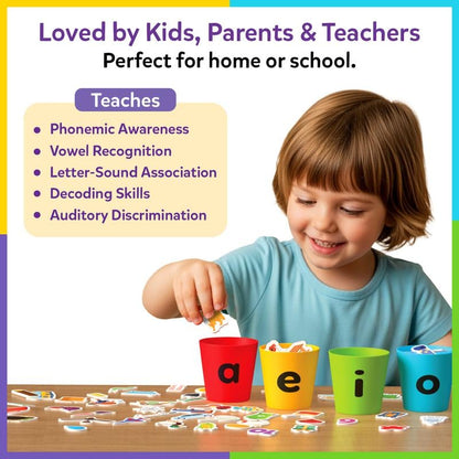 📚 Phonics Vowel Sorting Game – 100+ Picture Pieces for Ages 4–7