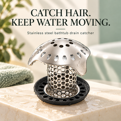 Stainless steel bathtub drain hair catcher product hero
