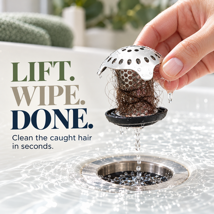 Lift and wipe collected hair from bathtub strainer