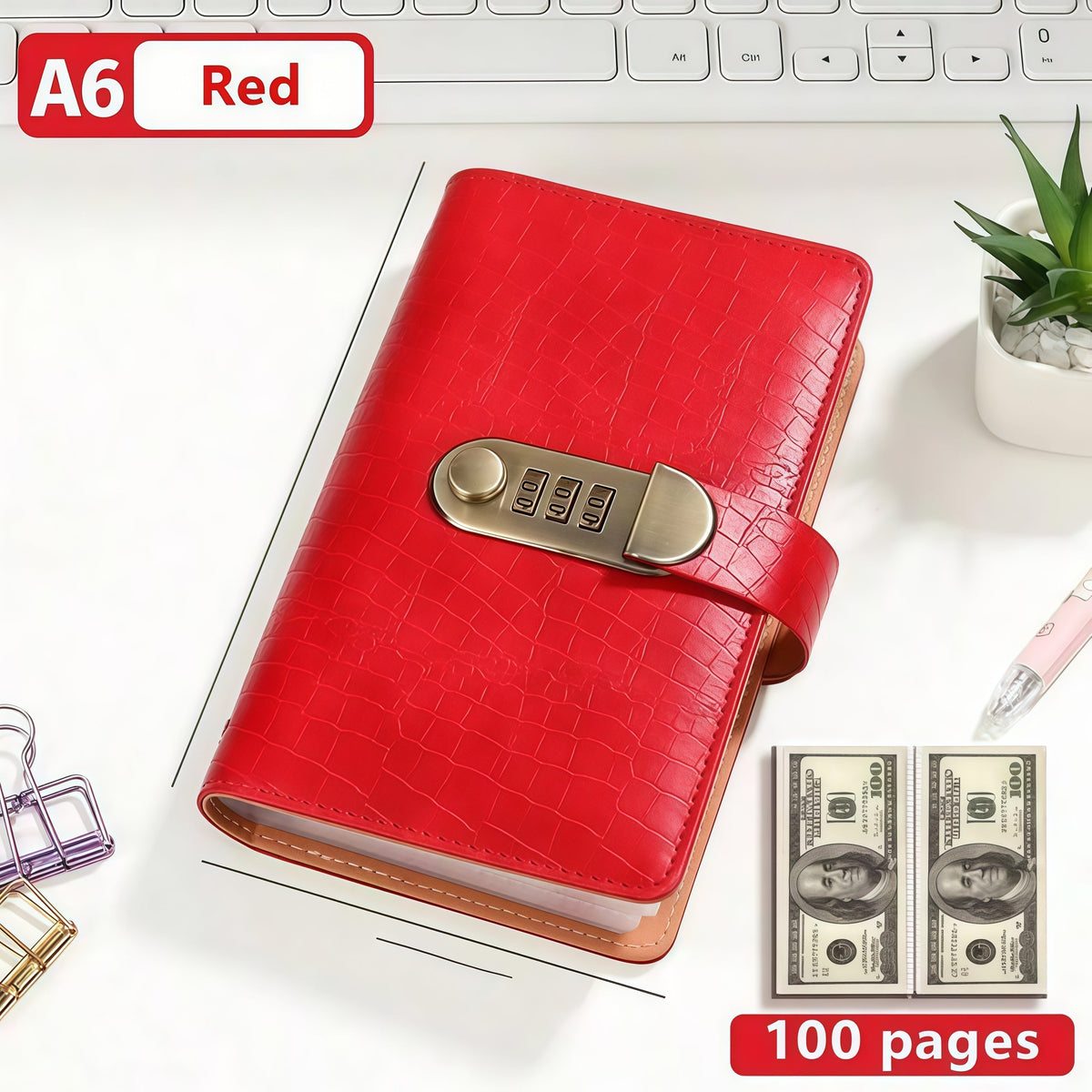 🎁🎅50% OFF!!!-Ready for Christmas!🎄PU Leather Binder Savings Notebook with 3-Digit Resettable Password Lock✉️💸Large Capacity Storage for Money & Important Items