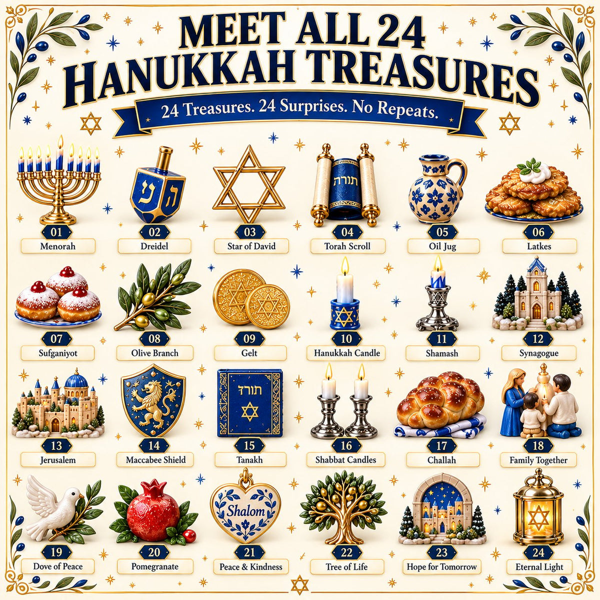 24 Treasures of Hanukkah – Traditions, Symbols & Light Countdown Calendar