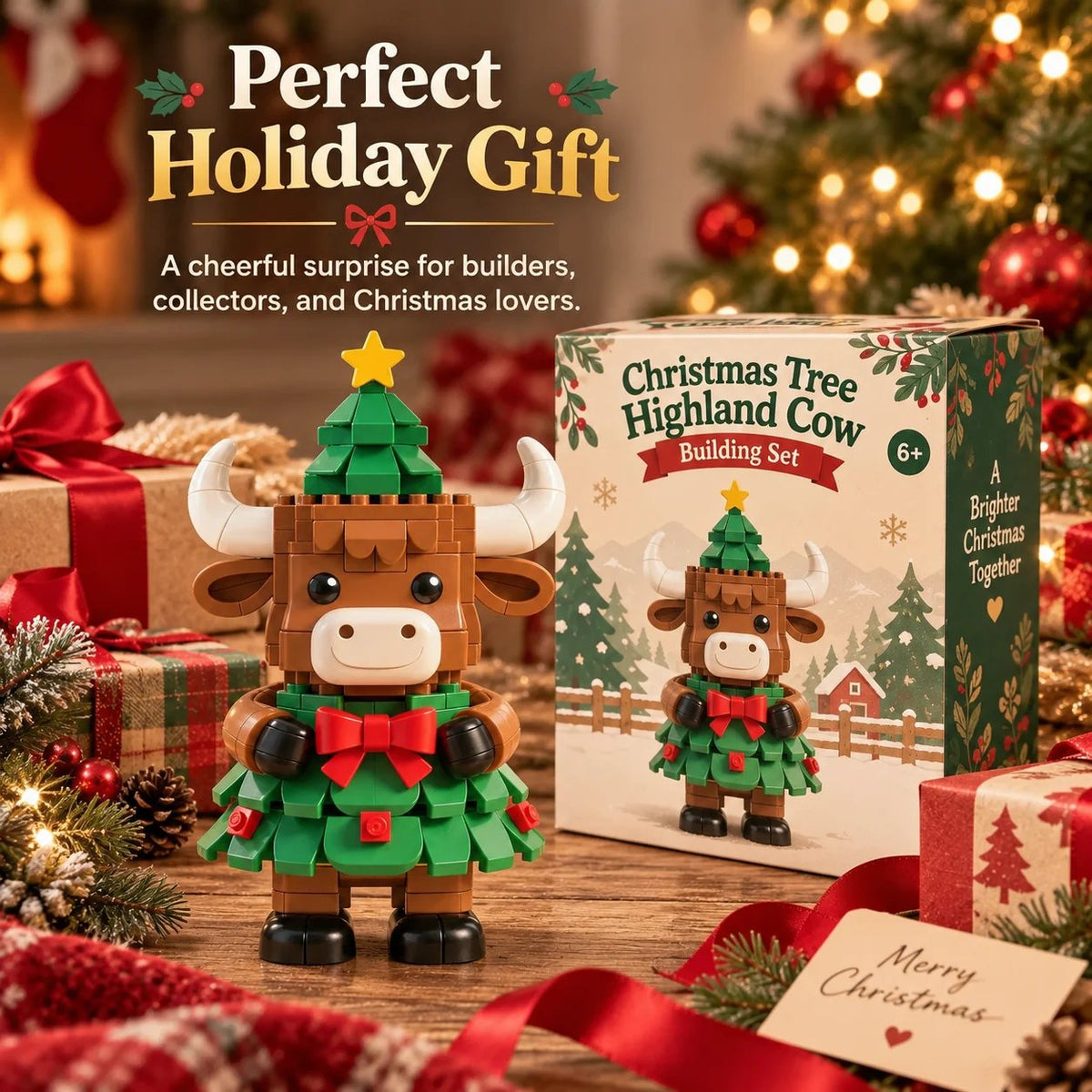 Christmas Tree Highland Cow Building Set – Festive DIY Block Toy & Holiday Display Decor