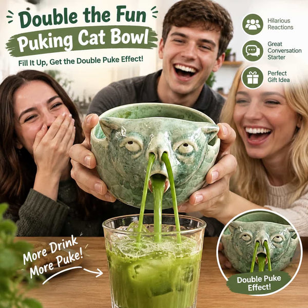 Funny Puking Cat Matcha Bowl