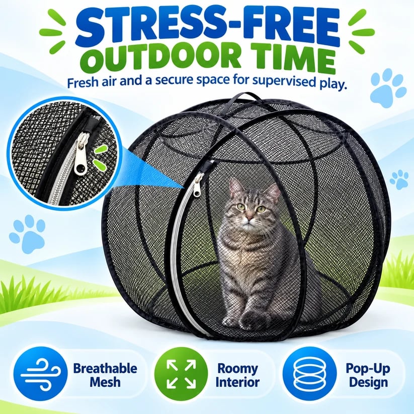 🐱 RollyCat 360° Mesh Cat Playpen – Spacious, Breathable & Secure Outdoor Play Space for Cats
