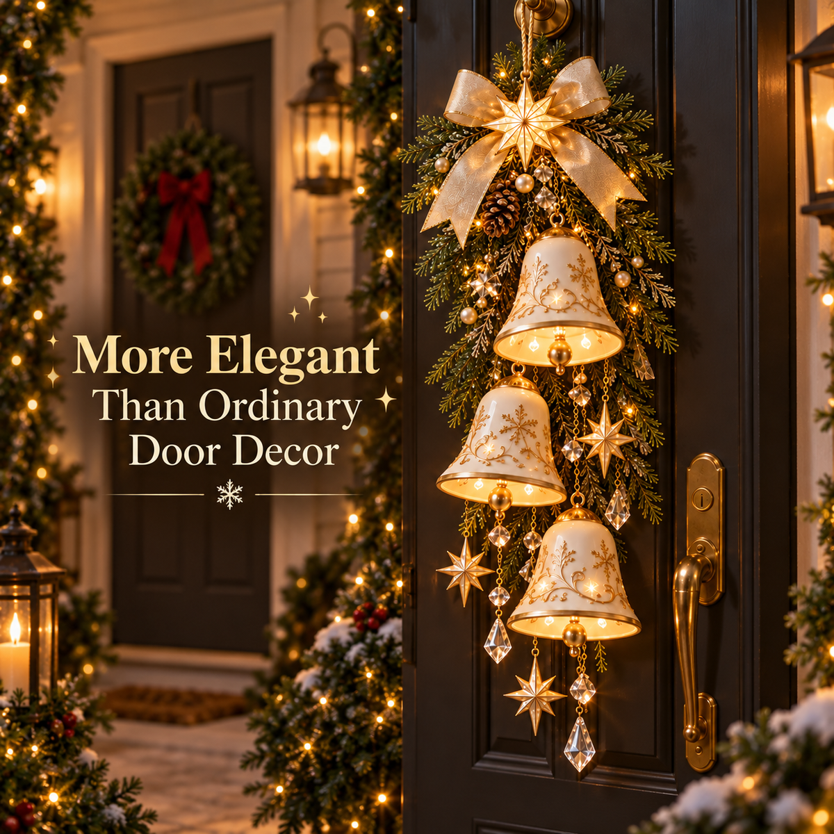 🔔✨Last Day 20% OFF✨Golden Bell Blessing Cascade – Lighted Christmas Door Décor