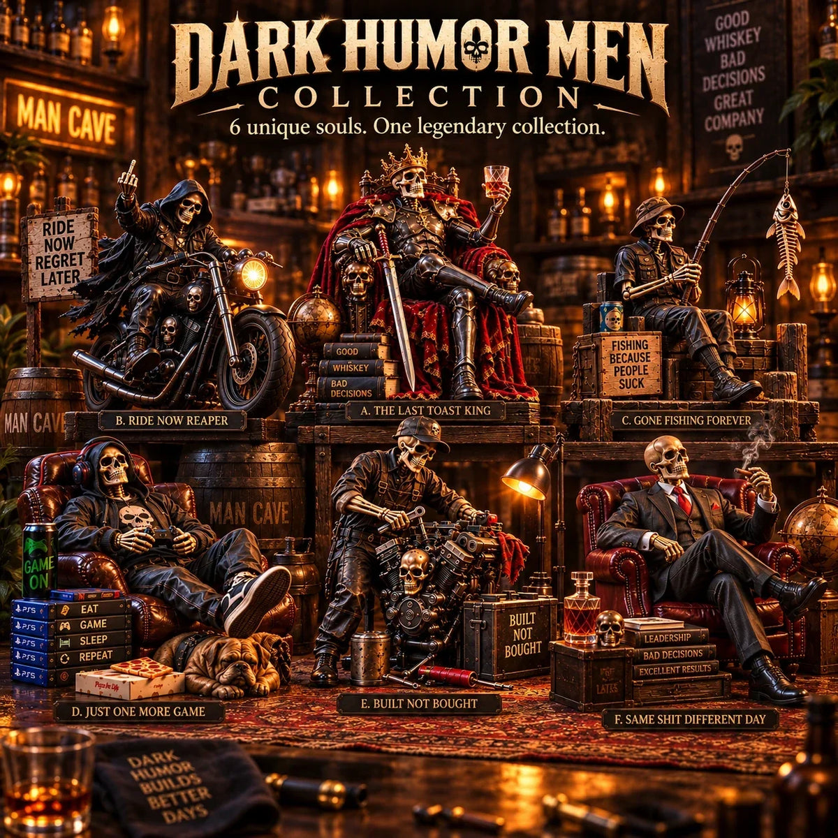 💀🔥 Bad to the Bone – 6 Funny Skeleton Collectibles | Unique Gifts for Men & Man Cave Decor 🎁