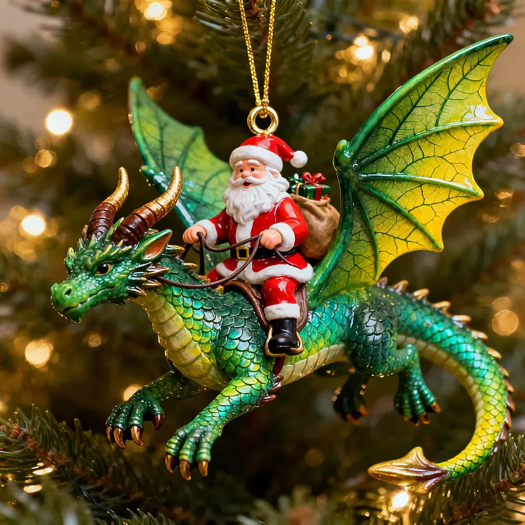 🎅🐉 Santa Dragon Rider Acrylic Ornaments – 6 Fantasy Christmas Designs