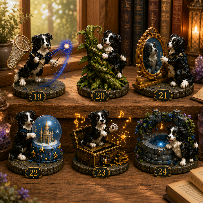 Border Collie enchanted mirror snow globe and music box