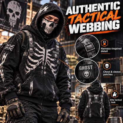 ReaperZip Tactical Skull Hoodie 🎯Full-zip tactical comfort with a battle-worn edge.