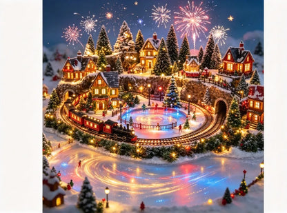 🎄 Animated Holiday Train & Ice Rink Scene ✨