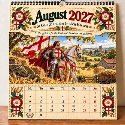 ⏳ Last Day 49% OFF – 🛡️ 2027 England St. George Wall Calendar | 12 Illustrated Monthly Scenes with Faith, Courage & Heritage 🇬🇧
