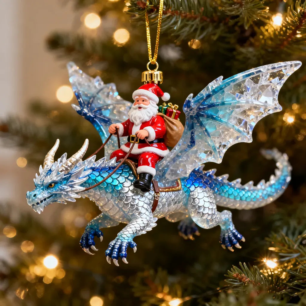 Frost Crystal Dragon Santa Christmas Ornament